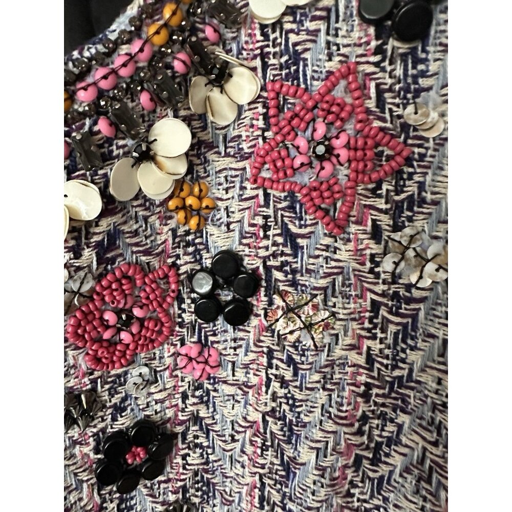 Anthropologie Summer Of Love Suzy Jacket Blazer Pink Rose Embellished Tweed Sz L - Picture 3 of 6